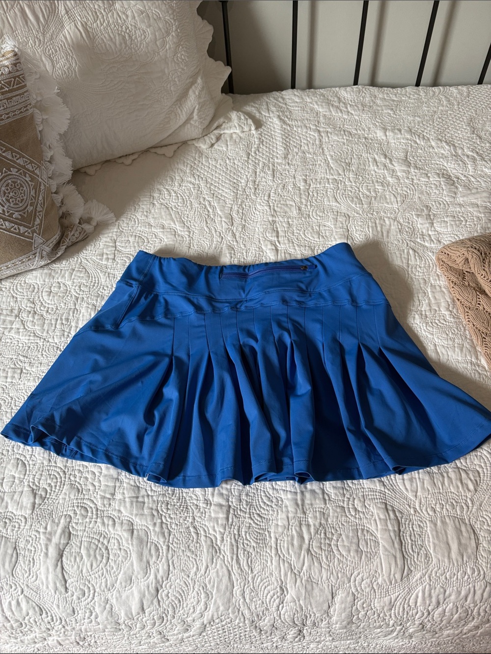 Blue Pleated Skater Skirt with Structured Waist